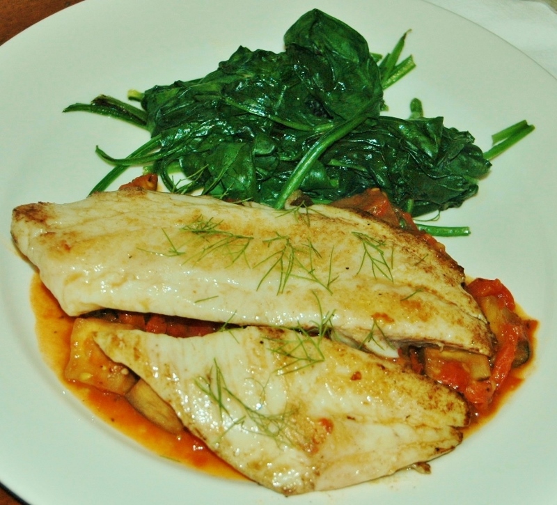 snapper with eggplant and tomato relish