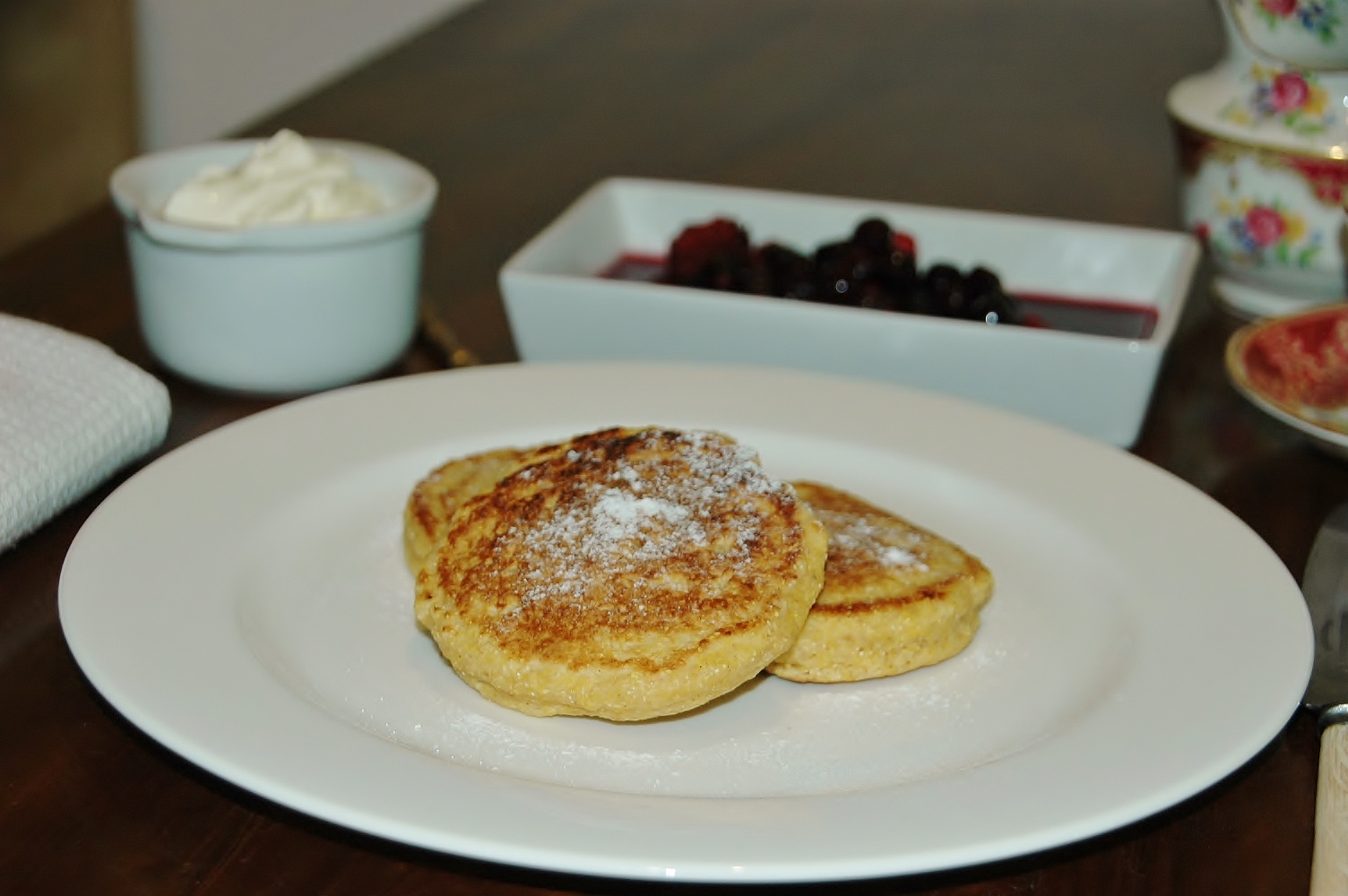 Polenta Pancakes with Berry Compote and Vanilla Yoghurt Healthy Home Cafe