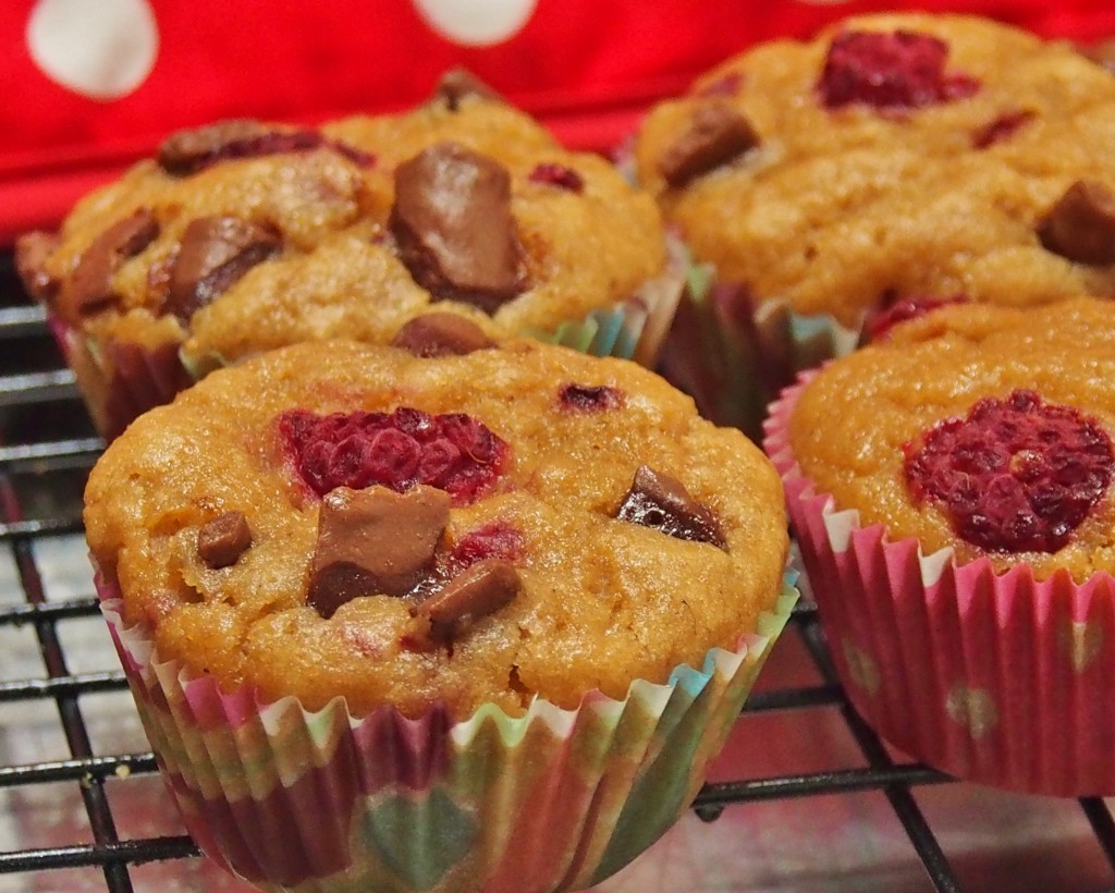 mini raspberry and chocolate chip muffins