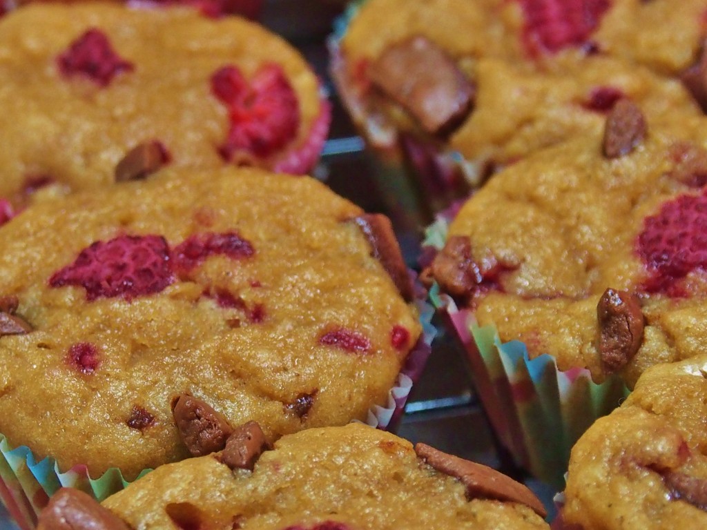 healthy raspberry chocolate chip muffins