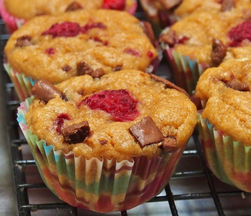mini raspberry and chocolate muffins