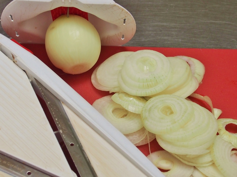 The chore of chopping onions can be made so much easier by using a mandolin