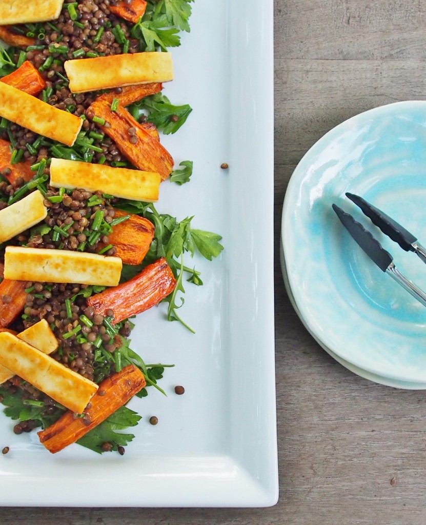 carrot lentil and haloumi salad