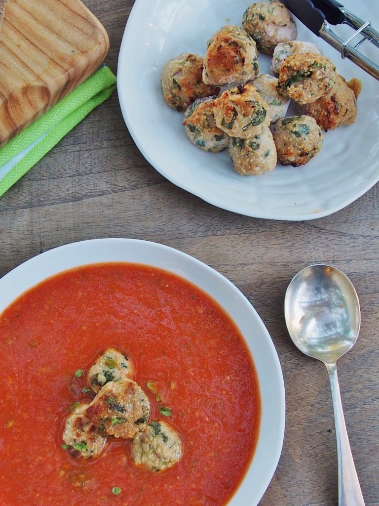 tomato and zucchini soup with meatballs