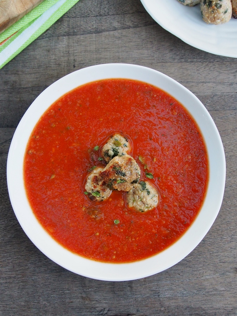 tomato and zucchini soup with meatballs