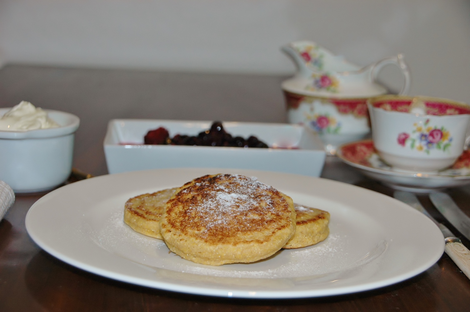 Polenta Pancakes with Berry Compote and Vanilla Yoghurt Healthy Home Cafe