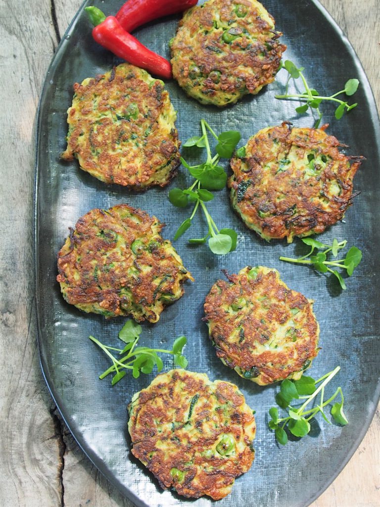 Zucchini, Pea and Haloumi Fritters Healthy Home Cafe